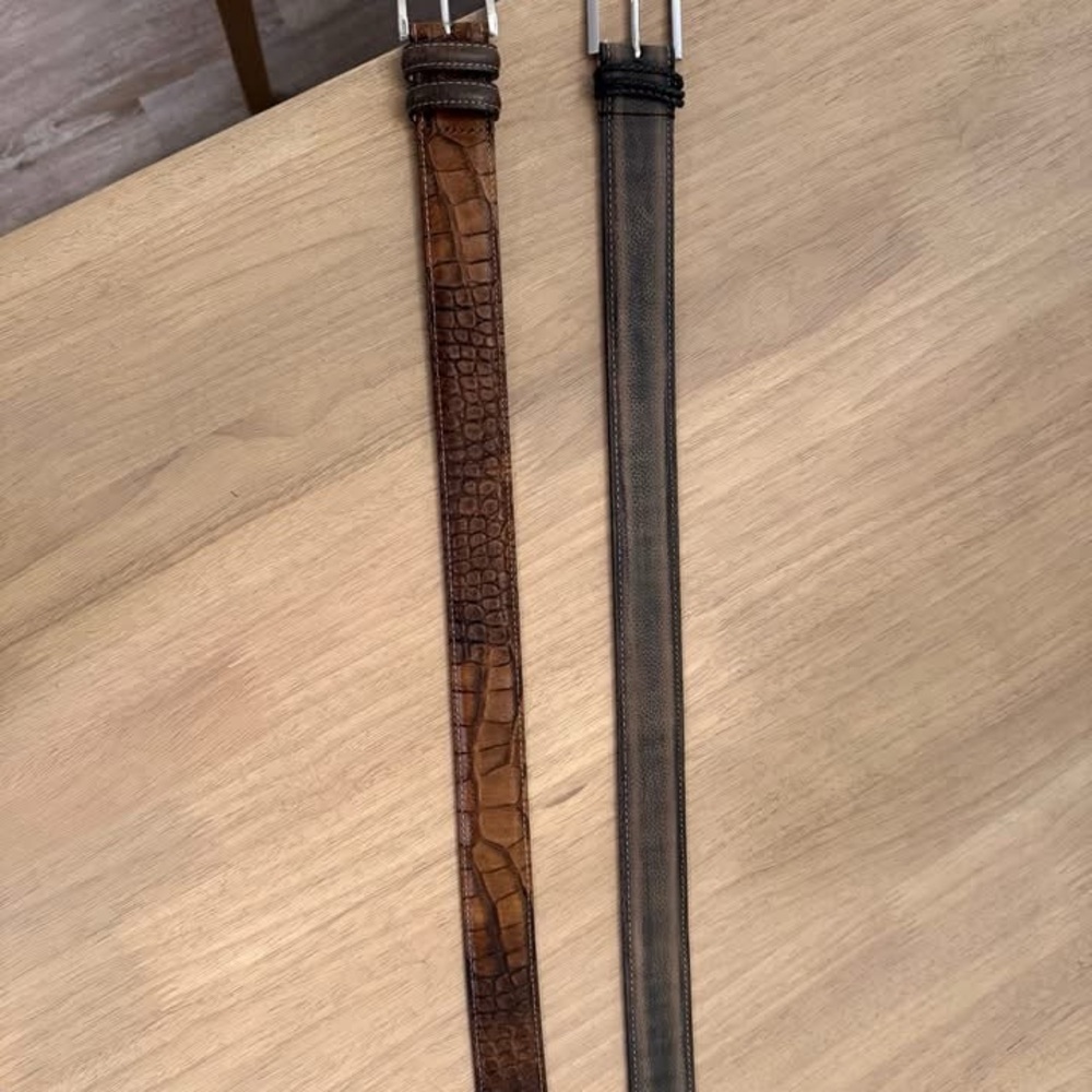 Martin Dingman Brown Croc-Embossed & Black Leather Reversible Belt Set